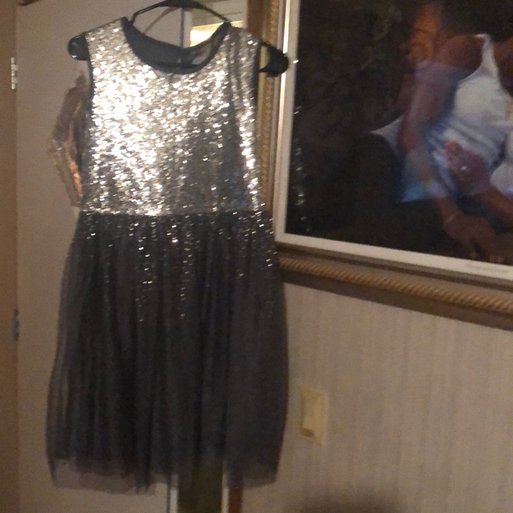 Grey dress with dripping  silver sequins brand new